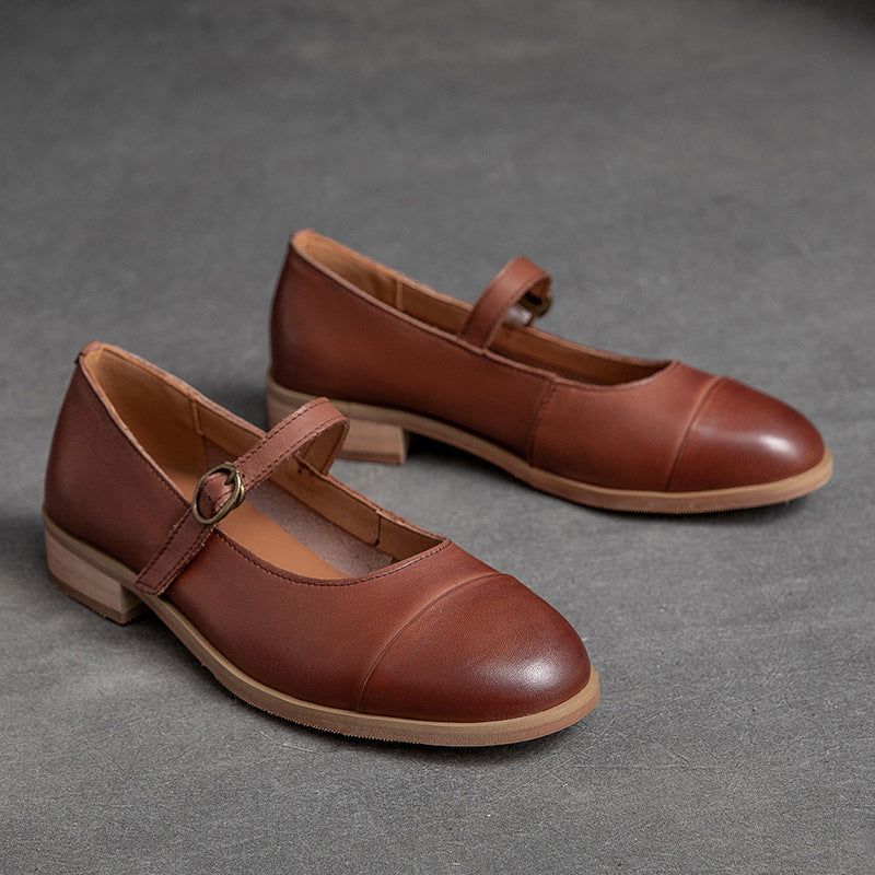 Dames Retro Casual Solid Leren Loafers