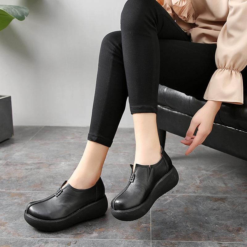 Dames Retro Lederen Platform Handgemaakte Casual Schoenen