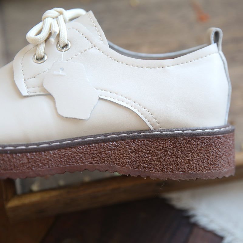 Dames Retro Leren Casual Schoenen Met Ronde Kop