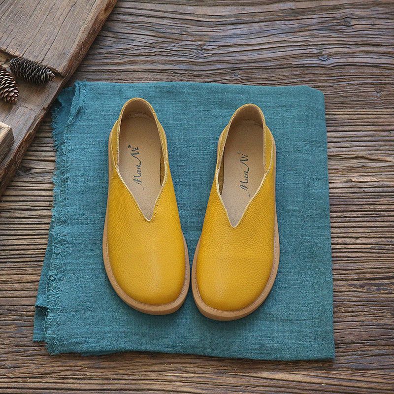 Dames Retro Zacht Lederen Loafers Met Ronde Kop