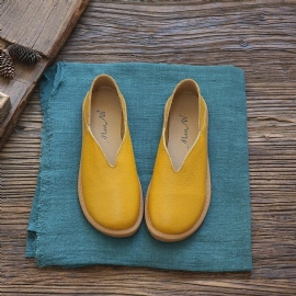 Dames Retro Zacht Lederen Loafers Met Ronde Kop