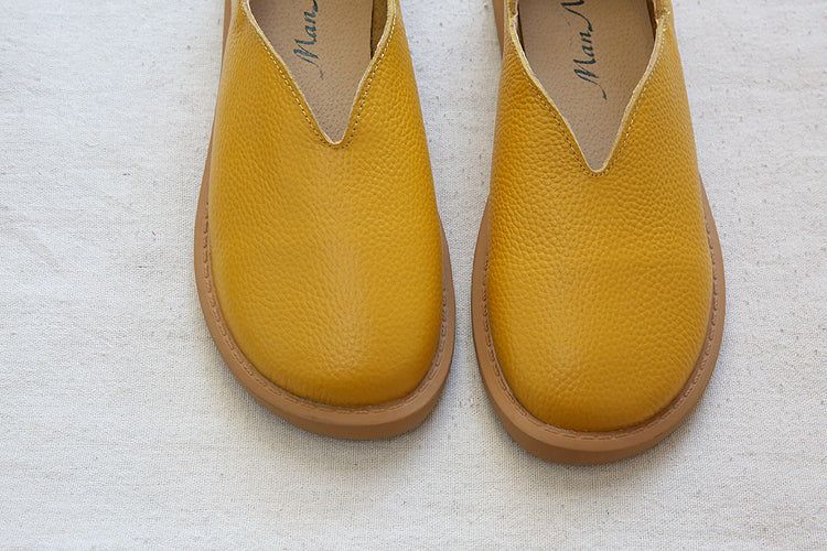 Dames Retro Zacht Lederen Loafers Met Ronde Kop