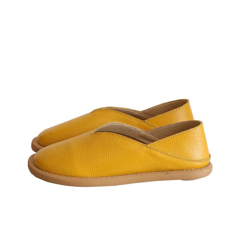 Dames Retro Zacht Lederen Loafers Met Ronde Kop