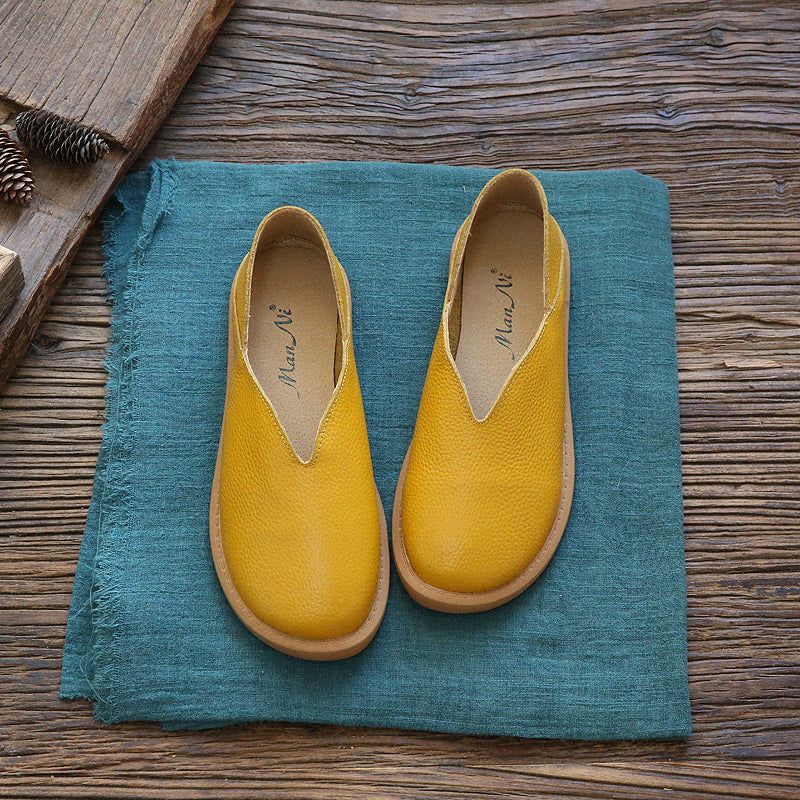 Dames Retro Zacht Lederen Loafers Met Ronde Kop