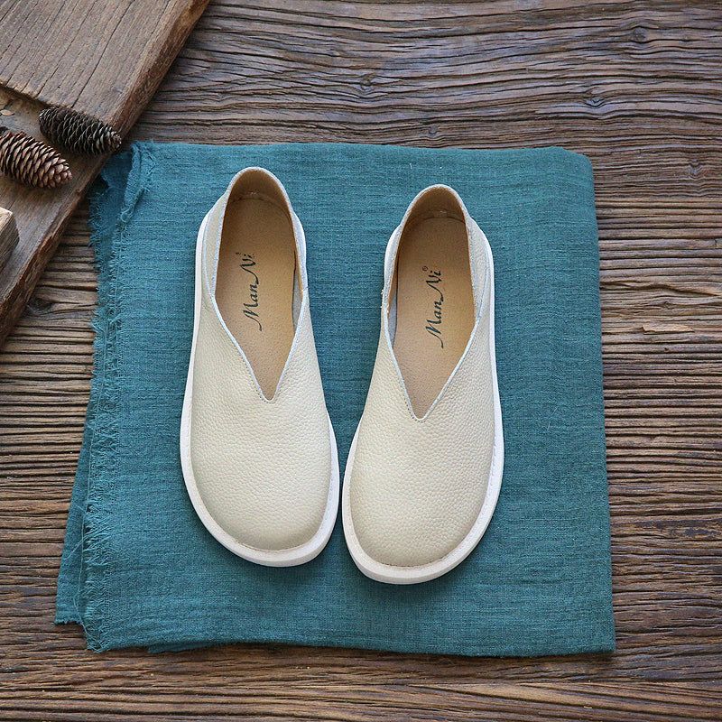 Dames Retro Zacht Lederen Loafers Met Ronde Kop