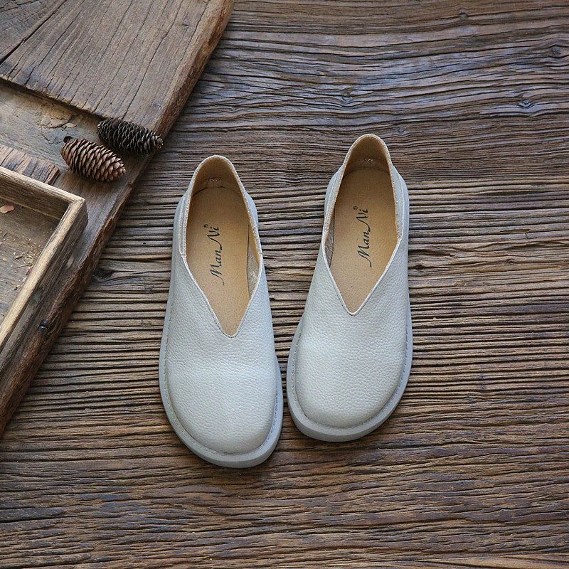 Dames Retro Zacht Lederen Loafers Met Ronde Kop