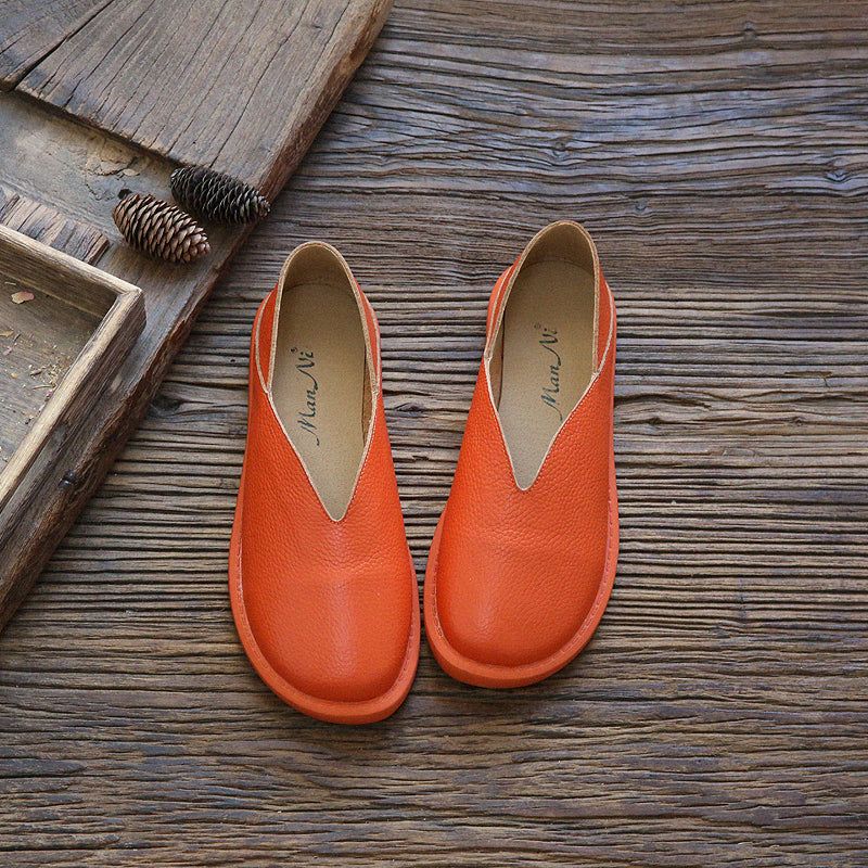 Dames Retro Zacht Lederen Loafers Met Ronde Kop