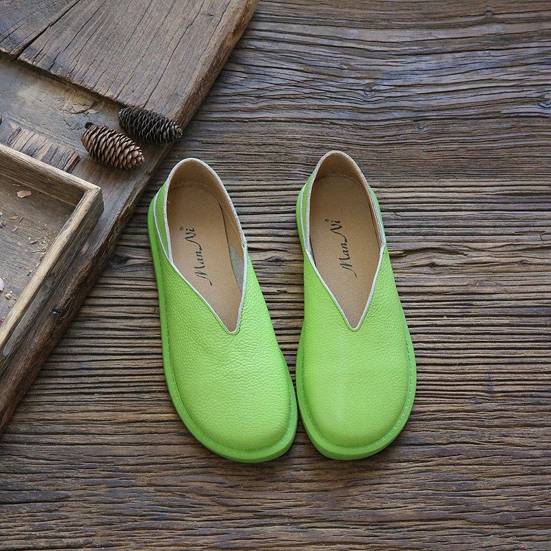 Dames Retro Zacht Lederen Loafers Met Ronde Kop