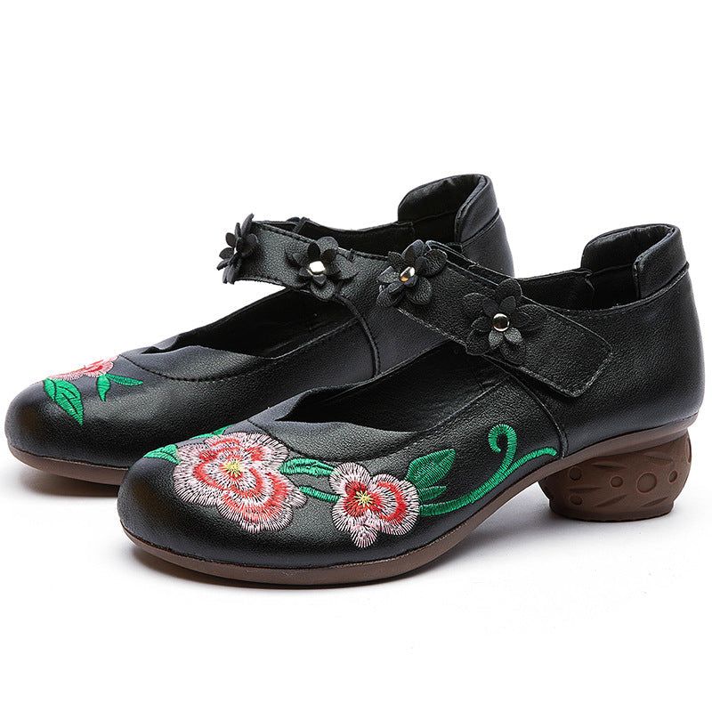 Dames Vintage Bloemen Borduurwerk Lederen Casual Schoenen