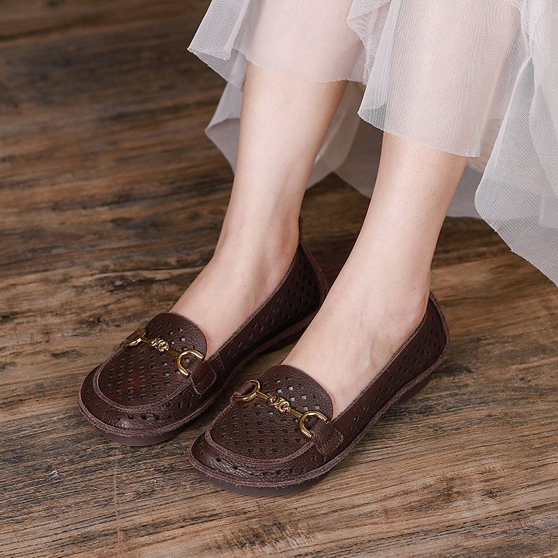 Dames Zomer Soft Hollow Leather Casual Loafers