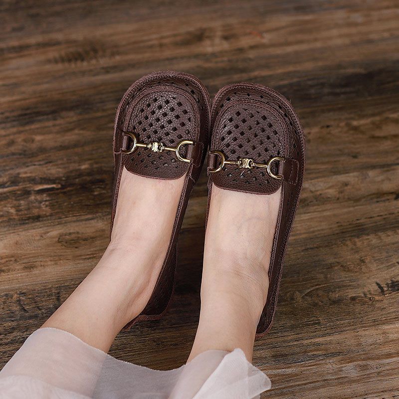 Dames Zomer Soft Hollow Leather Casual Loafers