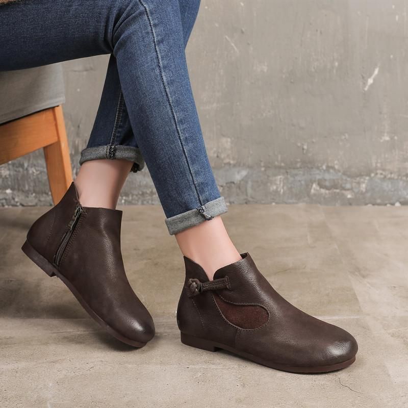 Handgemaakte Retro Lederen Zachte Ronde Kop Casual Schoenen