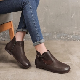 Handgemaakte Retro Lederen Zachte Ronde Kop Casual Schoenen