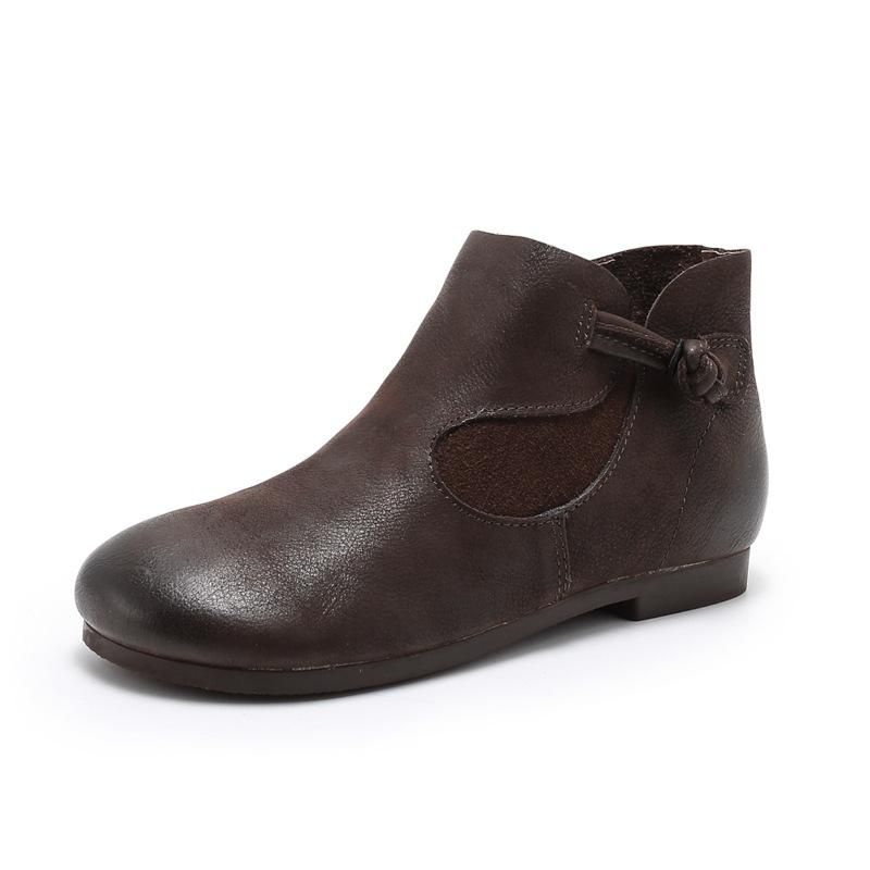 Handgemaakte Retro Lederen Zachte Ronde Kop Casual Schoenen