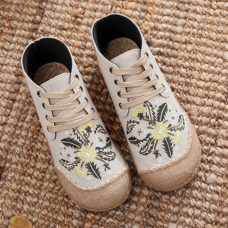 Lente Dames Canvas Retro Bloemen Casual Schoenen