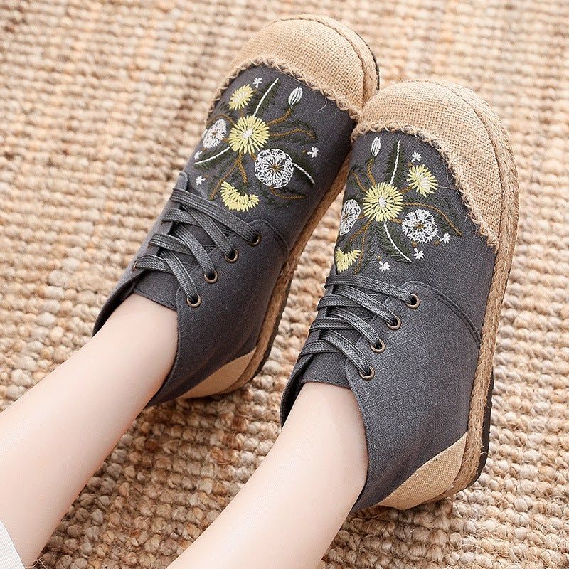 Lente Dames Canvas Retro Bloemen Casual Schoenen