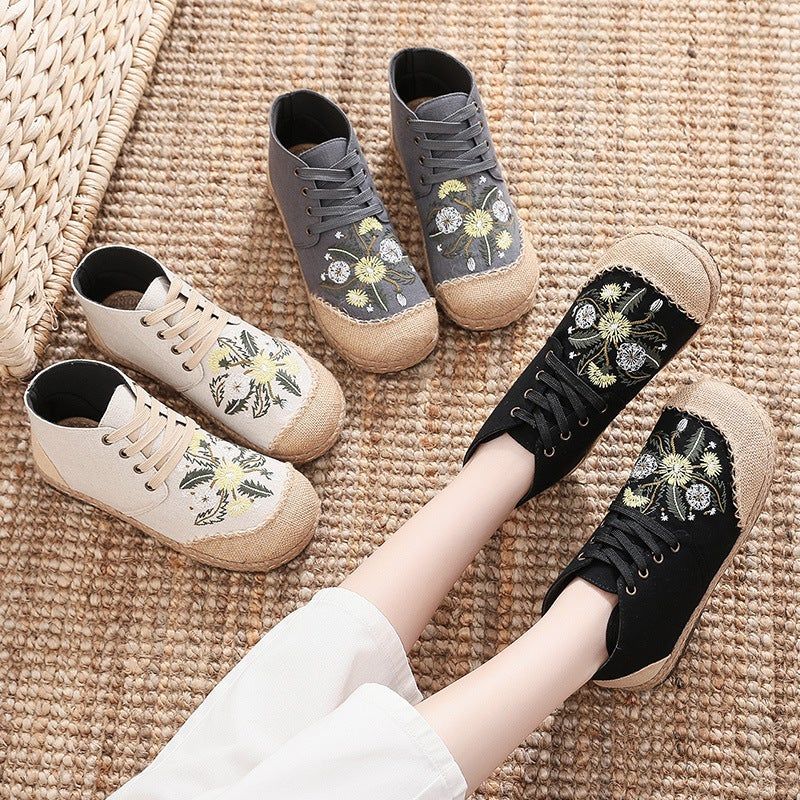 Lente Dames Canvas Retro Bloemen Casual Schoenen