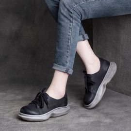 Lente Dames Lederen Handgemaakte Ronde Kop Casual Schoenen