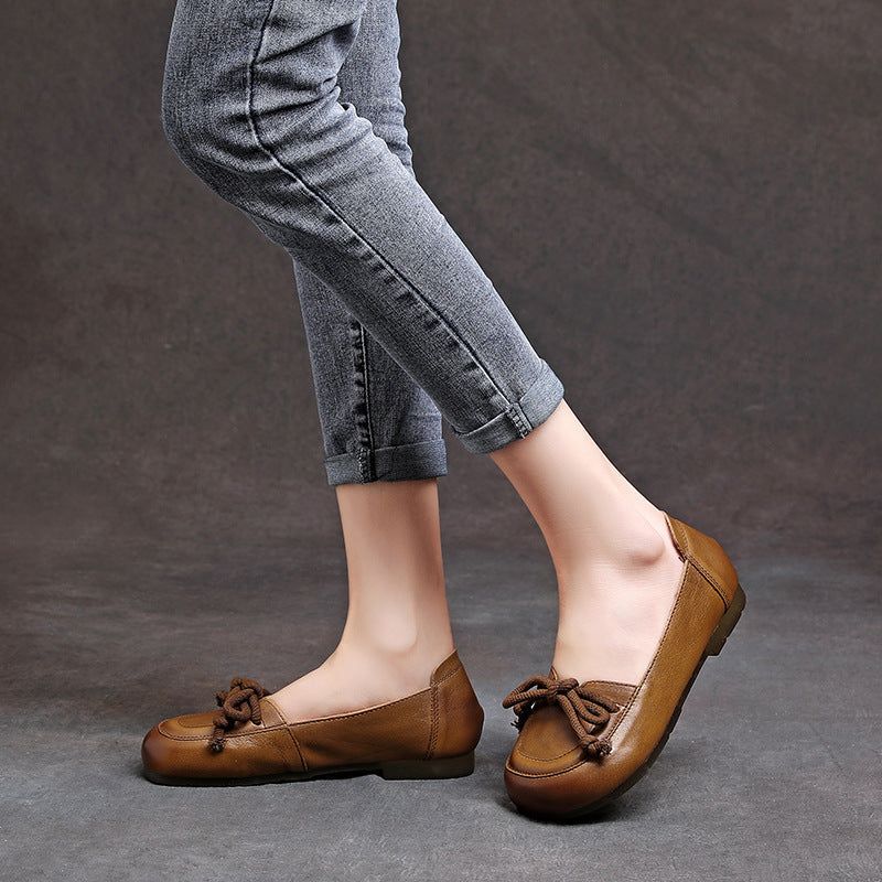 Lente Dames Platte Retro Lederen Zachte Casual Schoenen