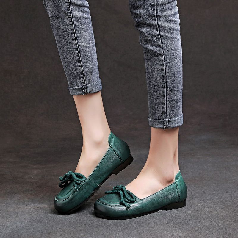 Lente Dames Platte Retro Lederen Zachte Casual Schoenen