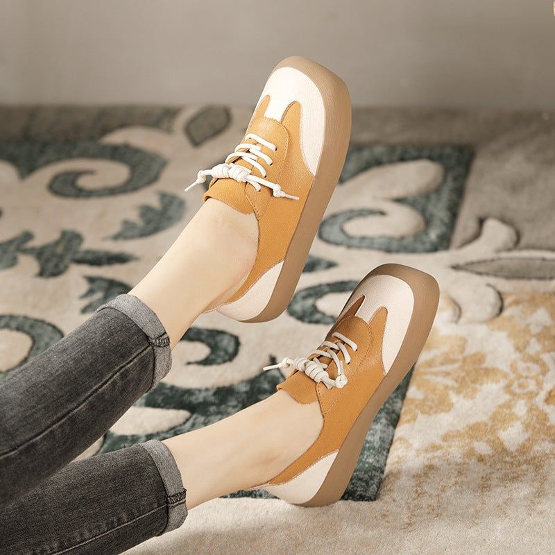 Lente Dames Retro Lederen Veter Casual Schoenen