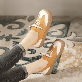 Lente Dames Retro Lederen Veter Casual Schoenen