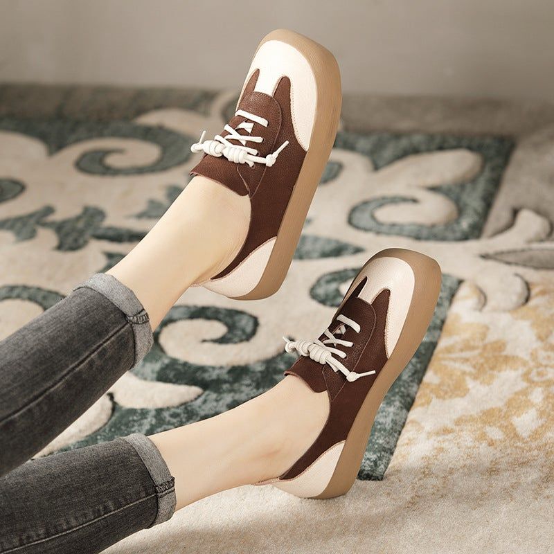 Lente Dames Retro Lederen Veter Casual Schoenen