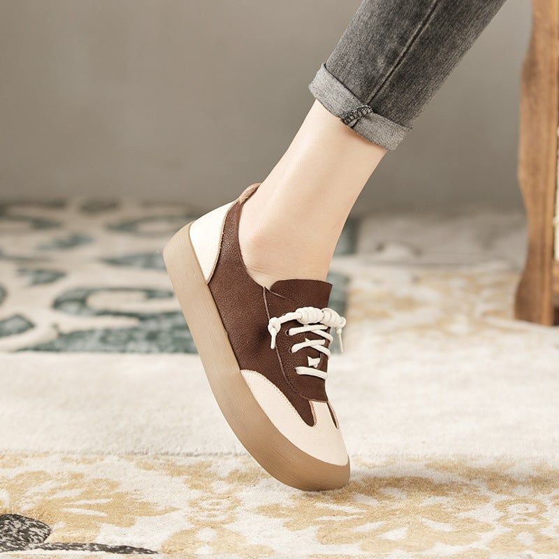 Lente Dames Retro Lederen Veter Casual Schoenen