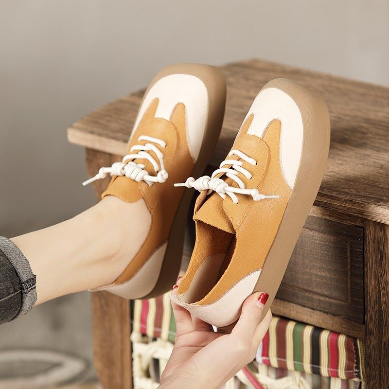 Lente Dames Retro Lederen Veter Casual Schoenen