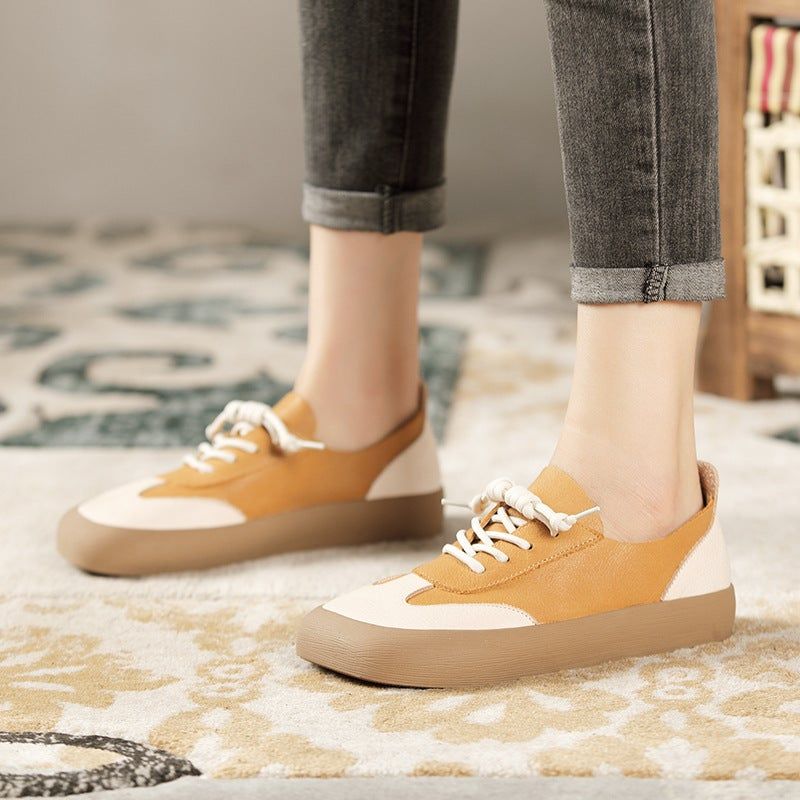 Lente Dames Retro Lederen Veter Casual Schoenen