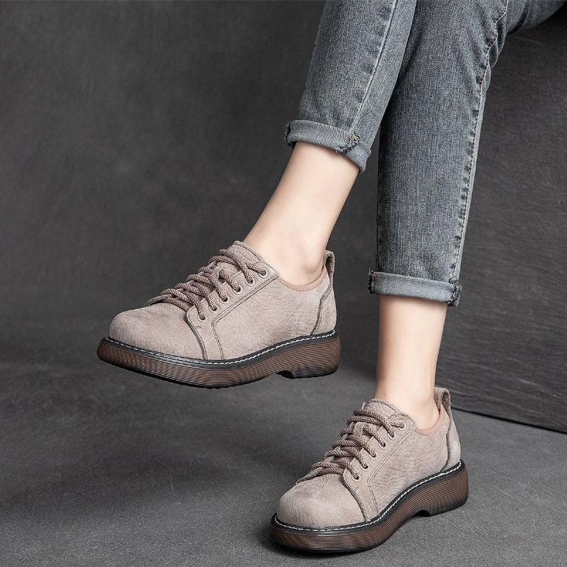 Lente Herfst Retro Zacht Leer Ronde Kop Casual Schoenen