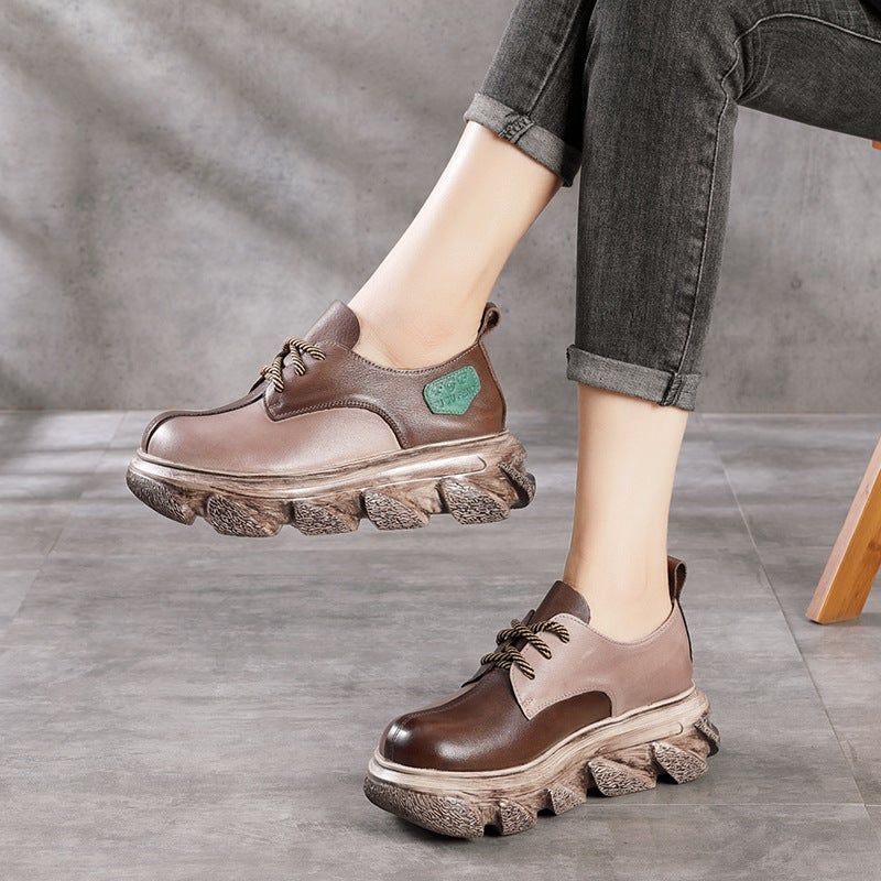 Lente Kleur Matching Leren Platform Casual Schoenen