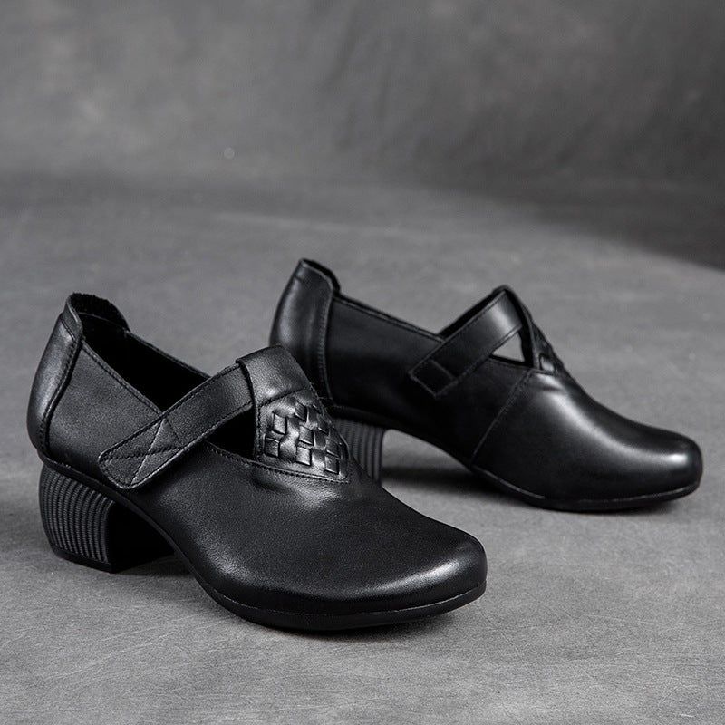 Lente Klittenband Retro Lederen Loafers Met Ronde Kop