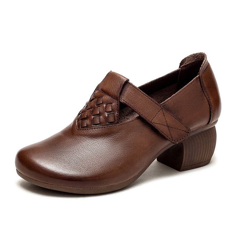 Lente Klittenband Retro Lederen Loafers Met Ronde Kop