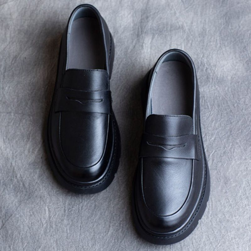 Lente Lederen Britse Ronde Neus Loafers Schoenen