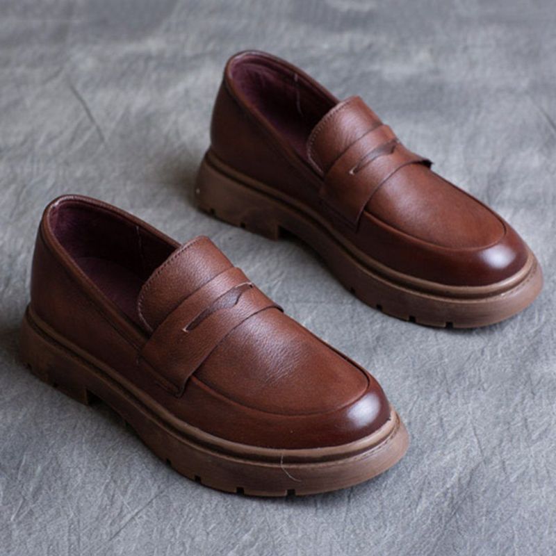 Lente Lederen Britse Ronde Neus Loafers Schoenen