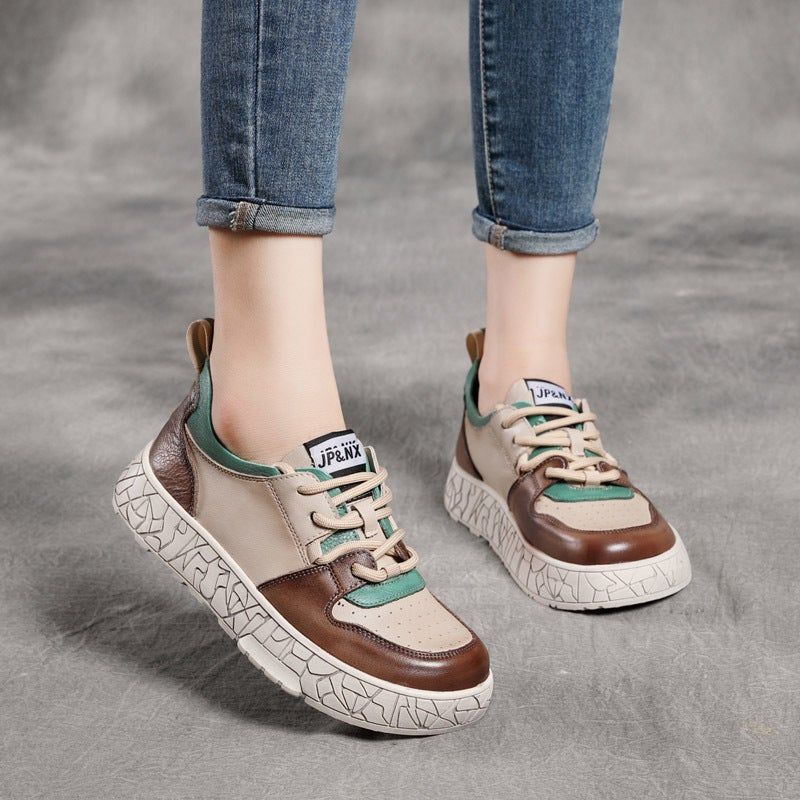 Lente Leer Kleur Matching Mode Veter Casual Schoenen