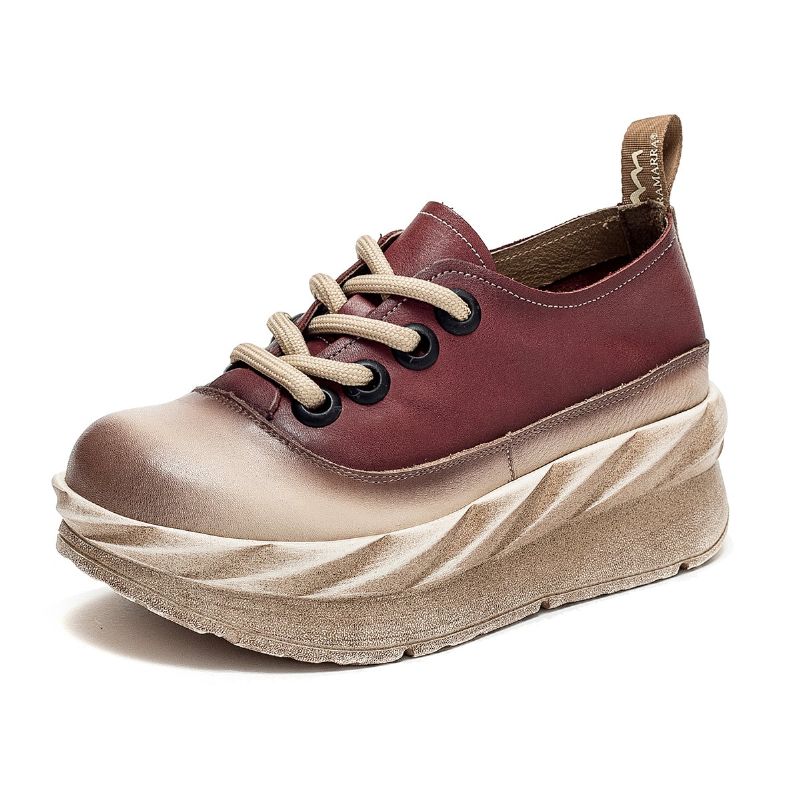 Lente Leer Kleur Matching Vrouwen Platform Casual Schoenen