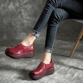 Lente Platform Lichtgewicht Leren Casual Schoenen Met Ronde Neus