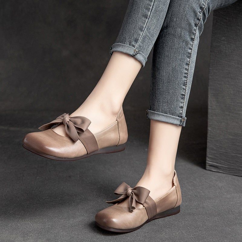 Lente Retro Casual Strik Elegante Leren Loafers