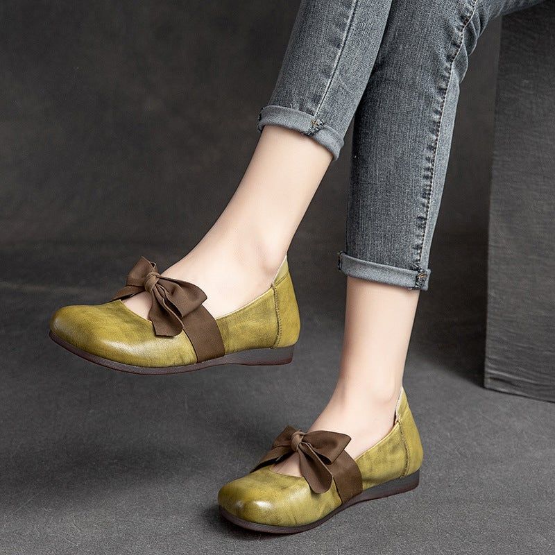 Lente Retro Casual Strik Elegante Leren Loafers