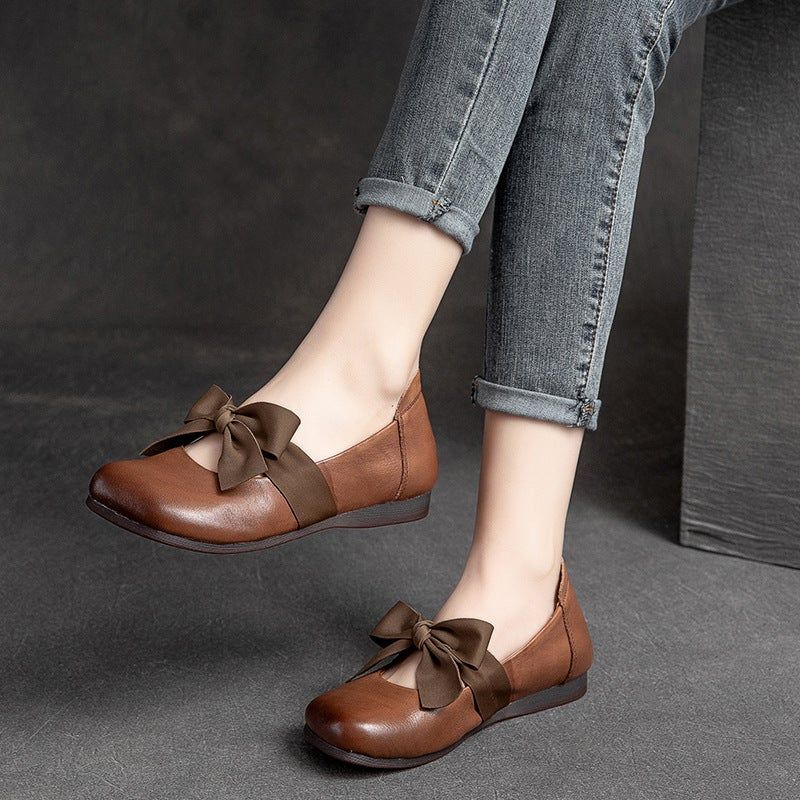 Lente Retro Casual Strik Elegante Leren Loafers