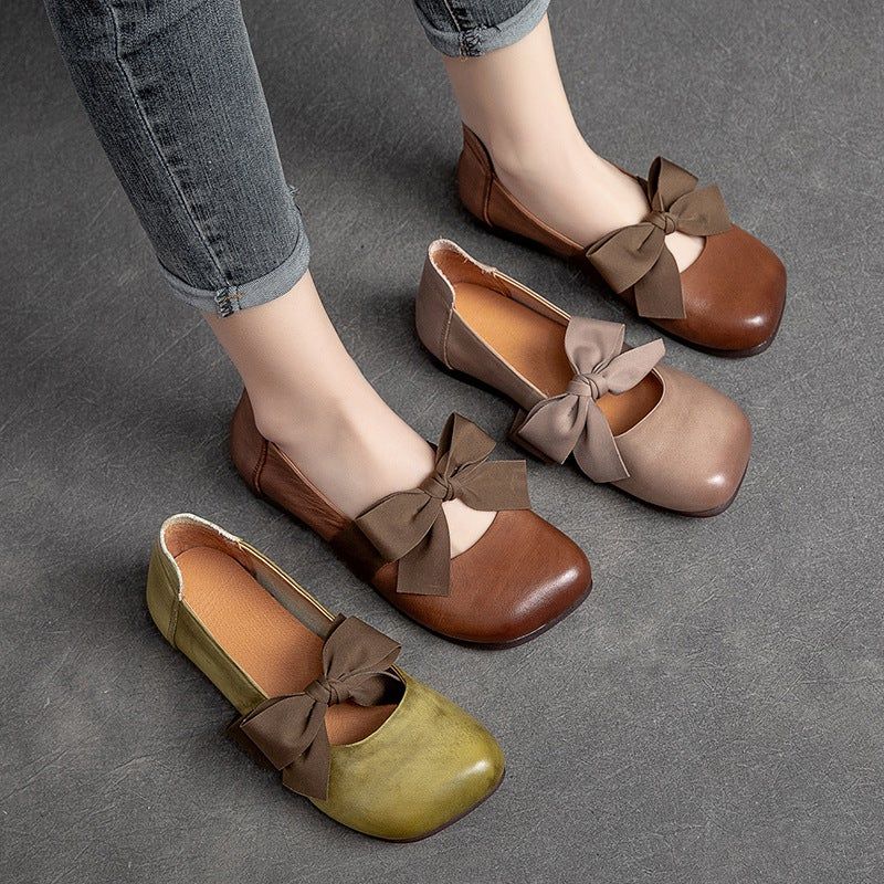 Lente Retro Casual Strik Elegante Leren Loafers