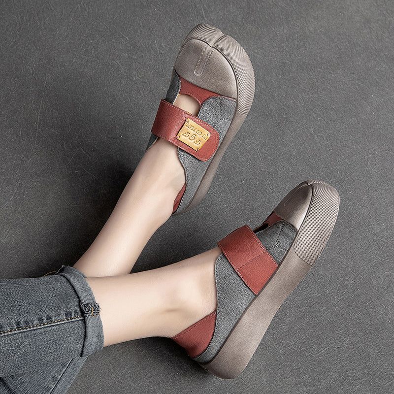 Lente Retro Dames Velcro Tape Kleur Bijpassende Leren Loafers