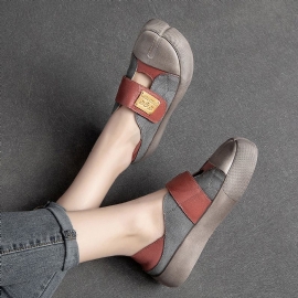 Lente Retro Dames Velcro Tape Kleur Bijpassende Leren Loafers