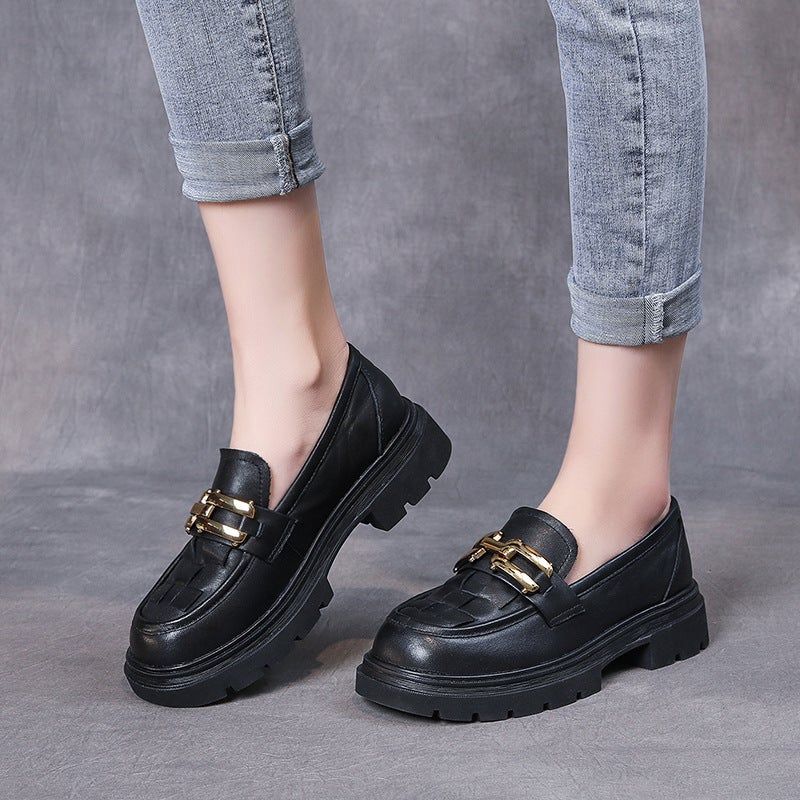 Lente Retro Geruite Lederen Handgemaakte Casual Loafers