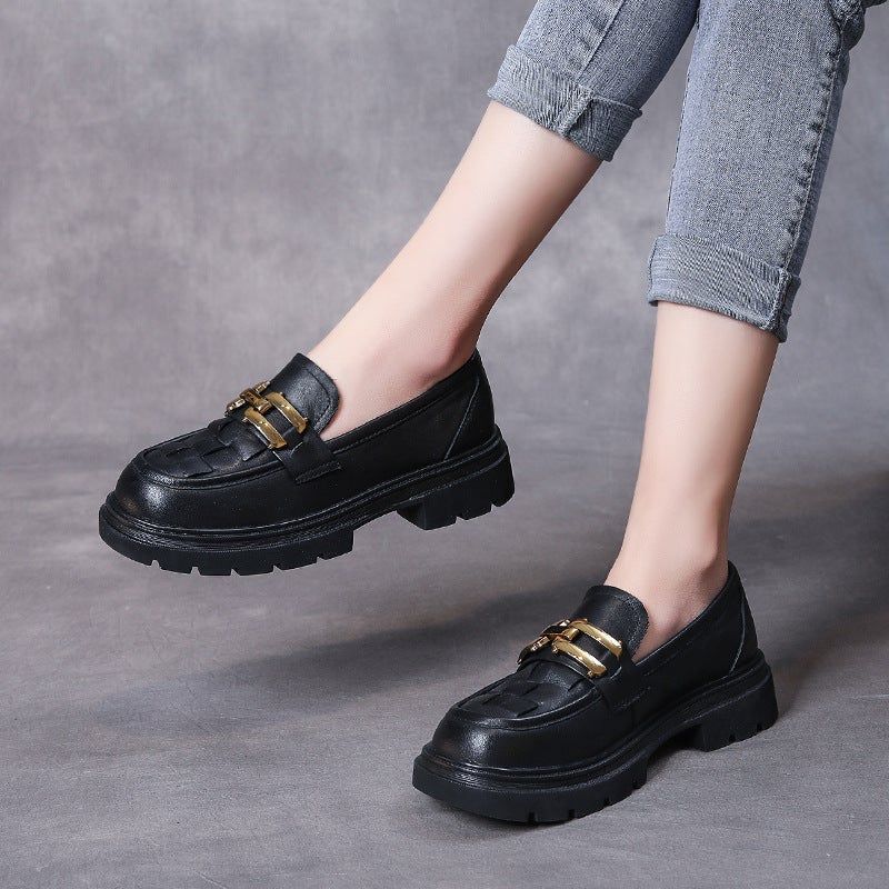 Lente Retro Geruite Lederen Handgemaakte Casual Loafers