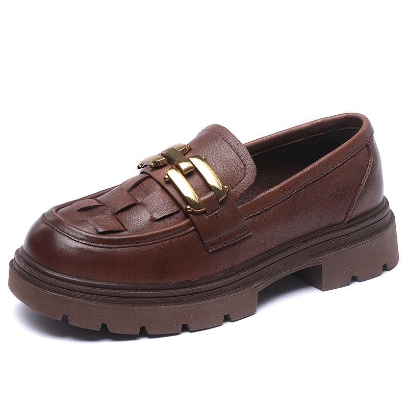 Lente Retro Geruite Lederen Handgemaakte Casual Loafers