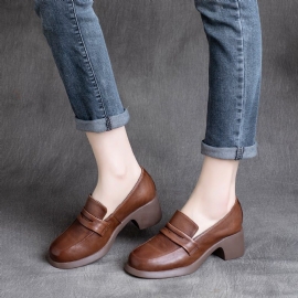 Lente Retro Leren Casual Schoenen Met Ronde Kop