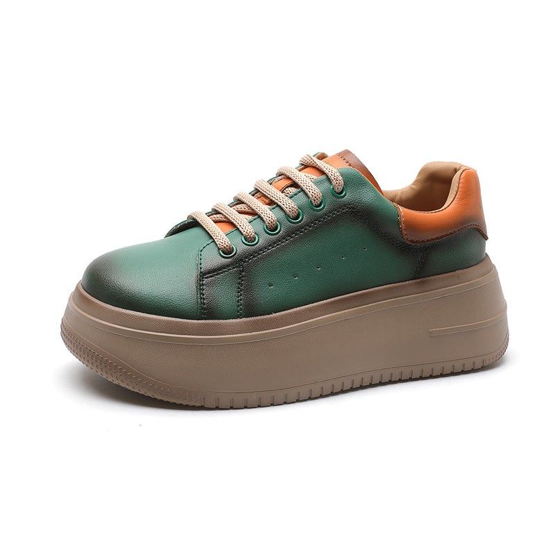 Lente Retro Leren Veterschoenen Dikke Zool Casual Schoenen